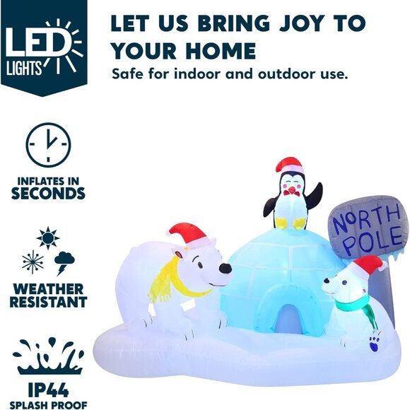 🆕6 FT Long Christmas Inflatable Polar Bear Build-in LEDs Blow Up Outdoor Decor - Picture 5 of 11